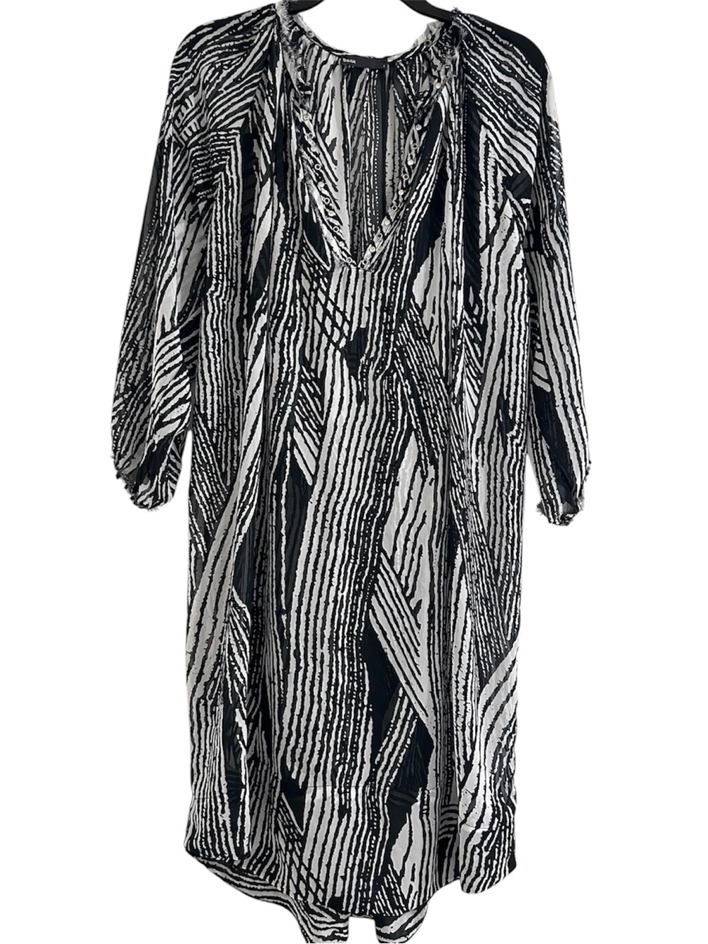 Antik Batik Black and White Printed Midi Dress